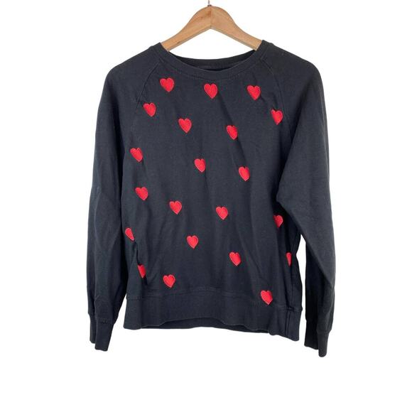 Isa & Ella Size L Black Red Embroidered Heart Sweatshirt - Picture 1 of 6